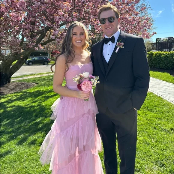 BCBG Corset Tulle Gown in Pink Tint